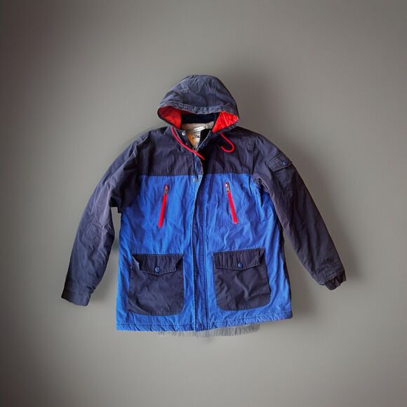 Marc Ecko Cut Sew Jacket Sz L Mens Red Blue Zip Pockets Warm Colorblock Hood - Picture 1 of 10